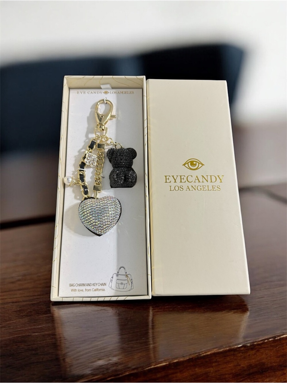 Eye Candy Heart & Teddy Bear Bag Charm
